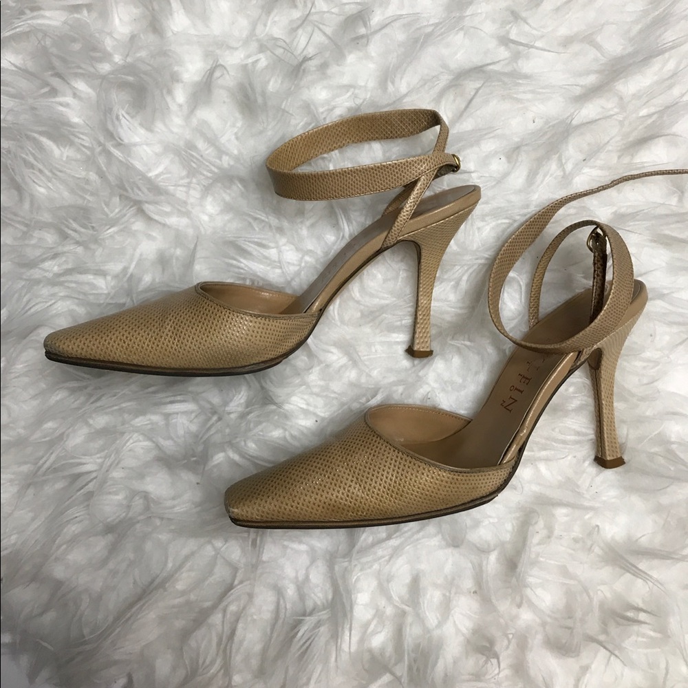 Anne Klein strappy leather closed toe heels