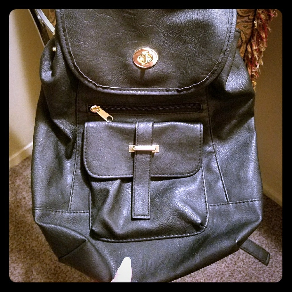 Faux Leather Black Mini Backpack