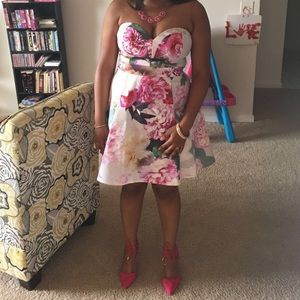 Lipsy Bandeau Prom Dress in Rose Print