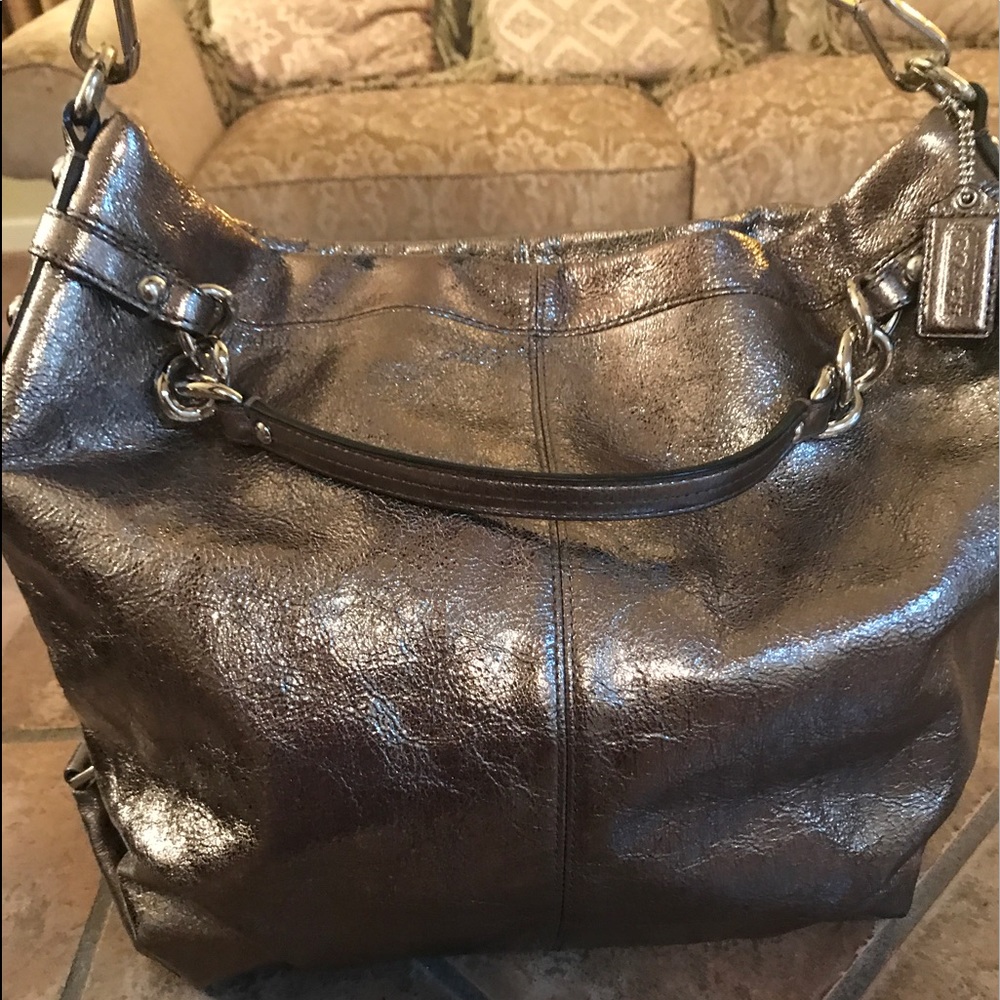 Coach Brooke Handbag Pewter Metallic Leather