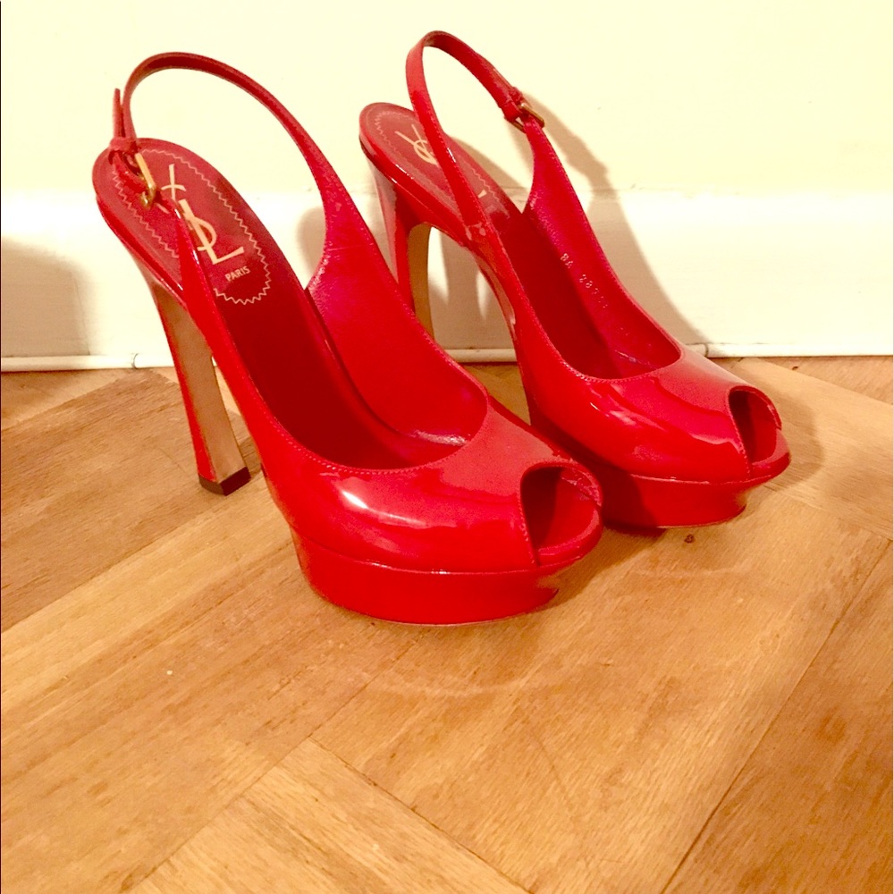 YSL Red Patent Leather Palais Slingback Heels