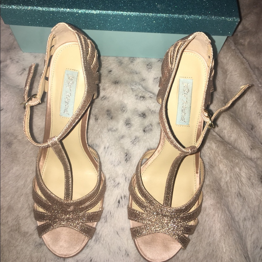 Betsey Johnson BLUE rose gold glitter heels