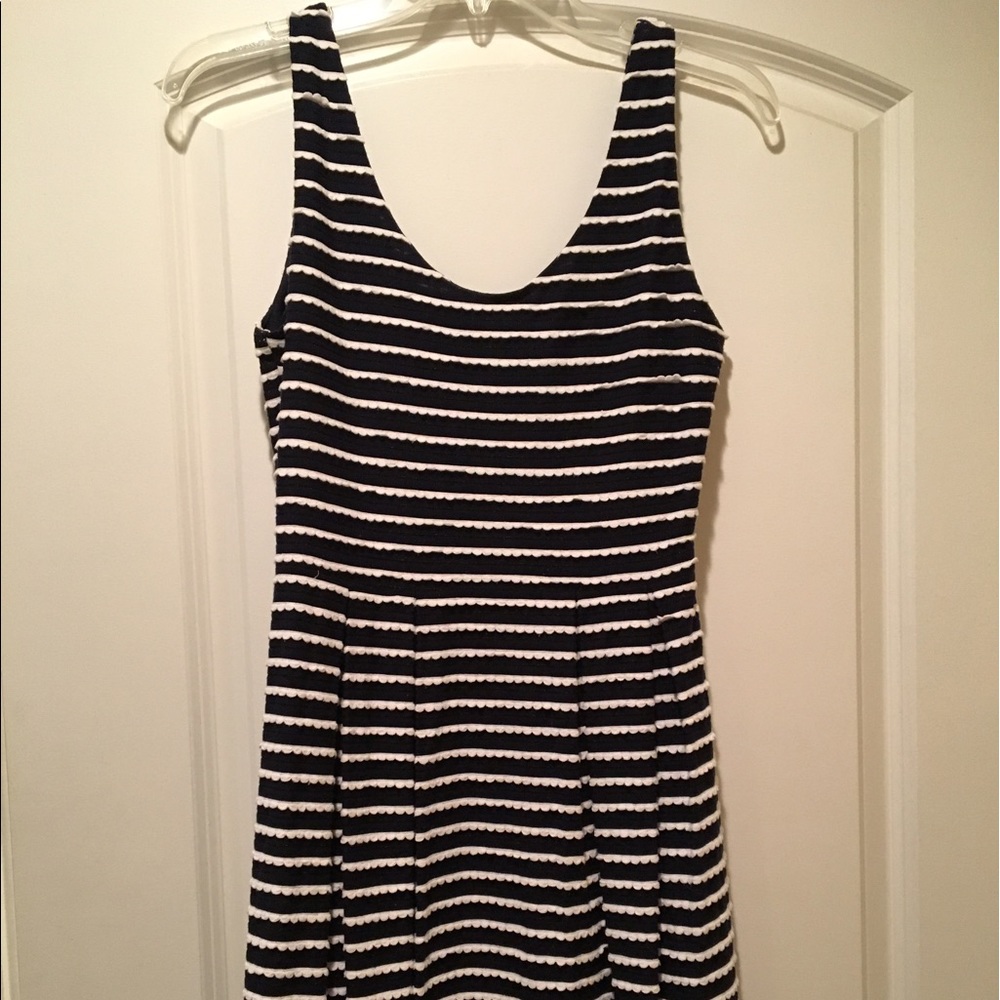 EUC Navy and White Scalloped Striped Dress