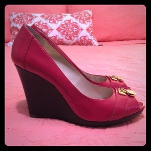 MK Red Patent Leather Peep Toe Wedge