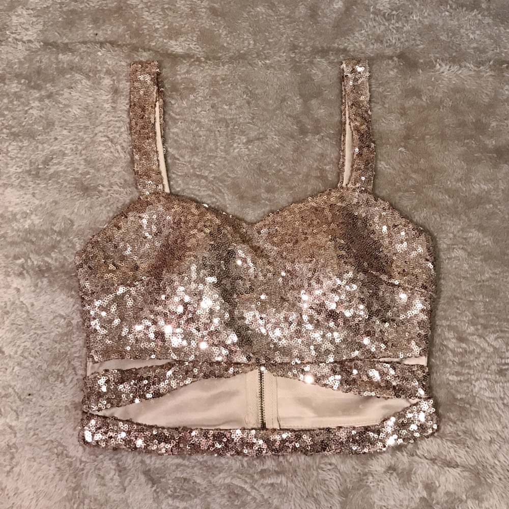 Windsor Fashions Rose Gold Sequin Crop Top