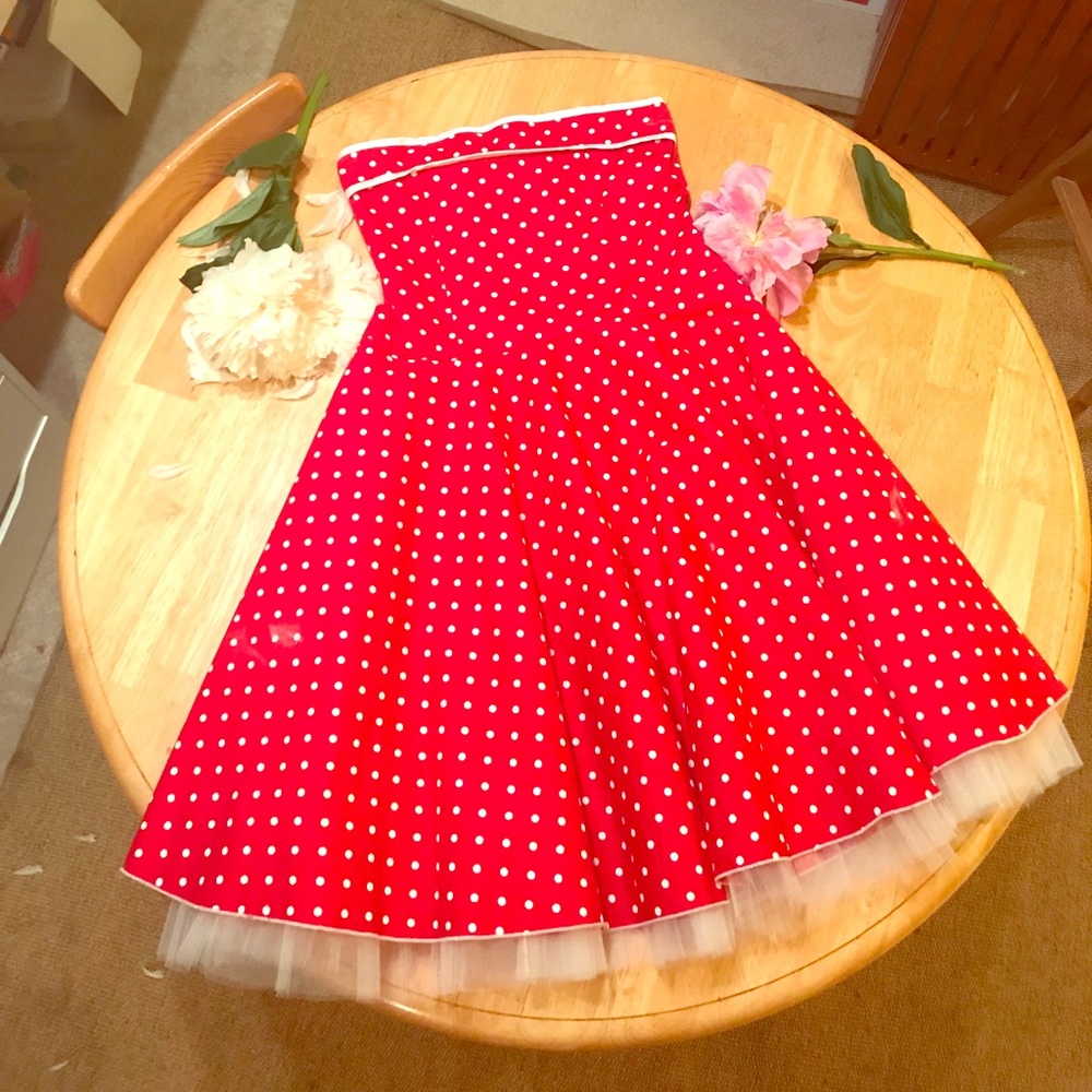 Retro Strapless Rockabilly Polk A Dot Red Dress