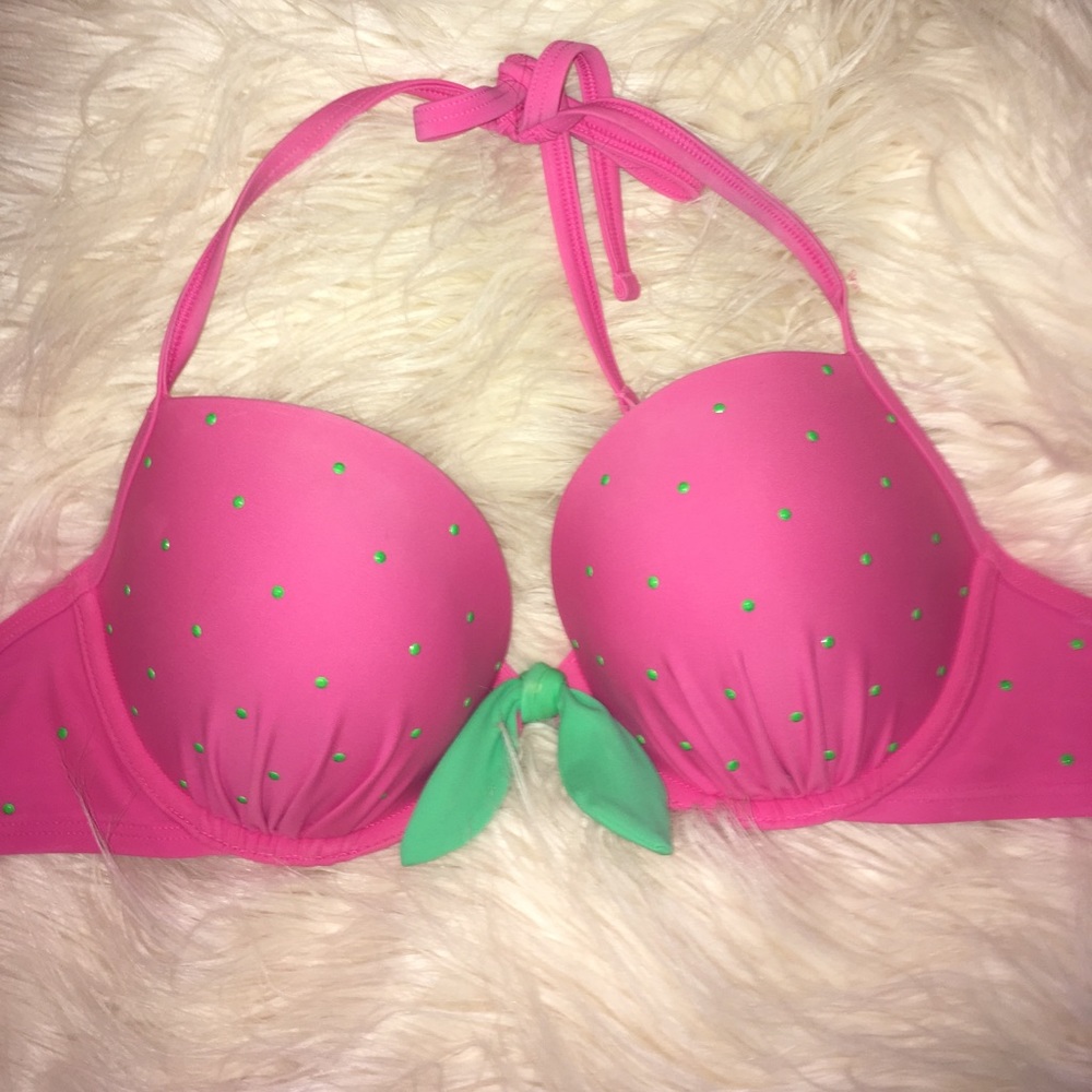 Aerie pink and green push-up bikini top