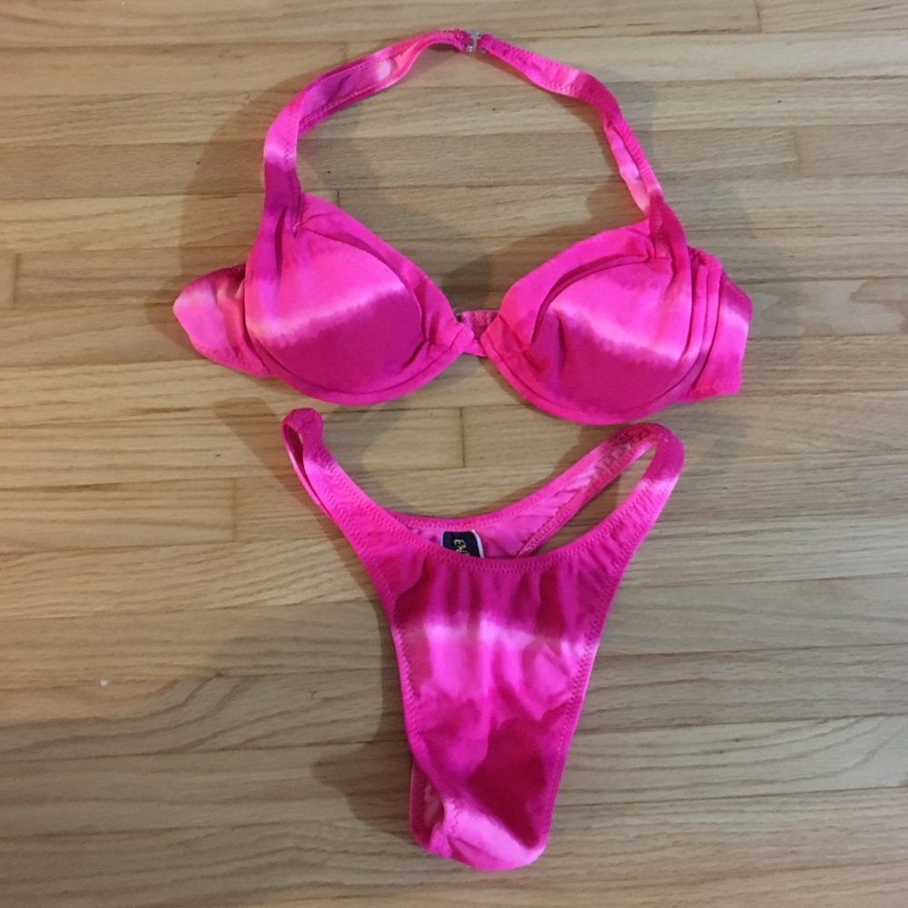 Gorgeous 90s Barbie TyeDye Pink Thong Bikini