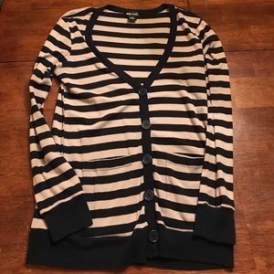 Navy blue and cream striped cardigan