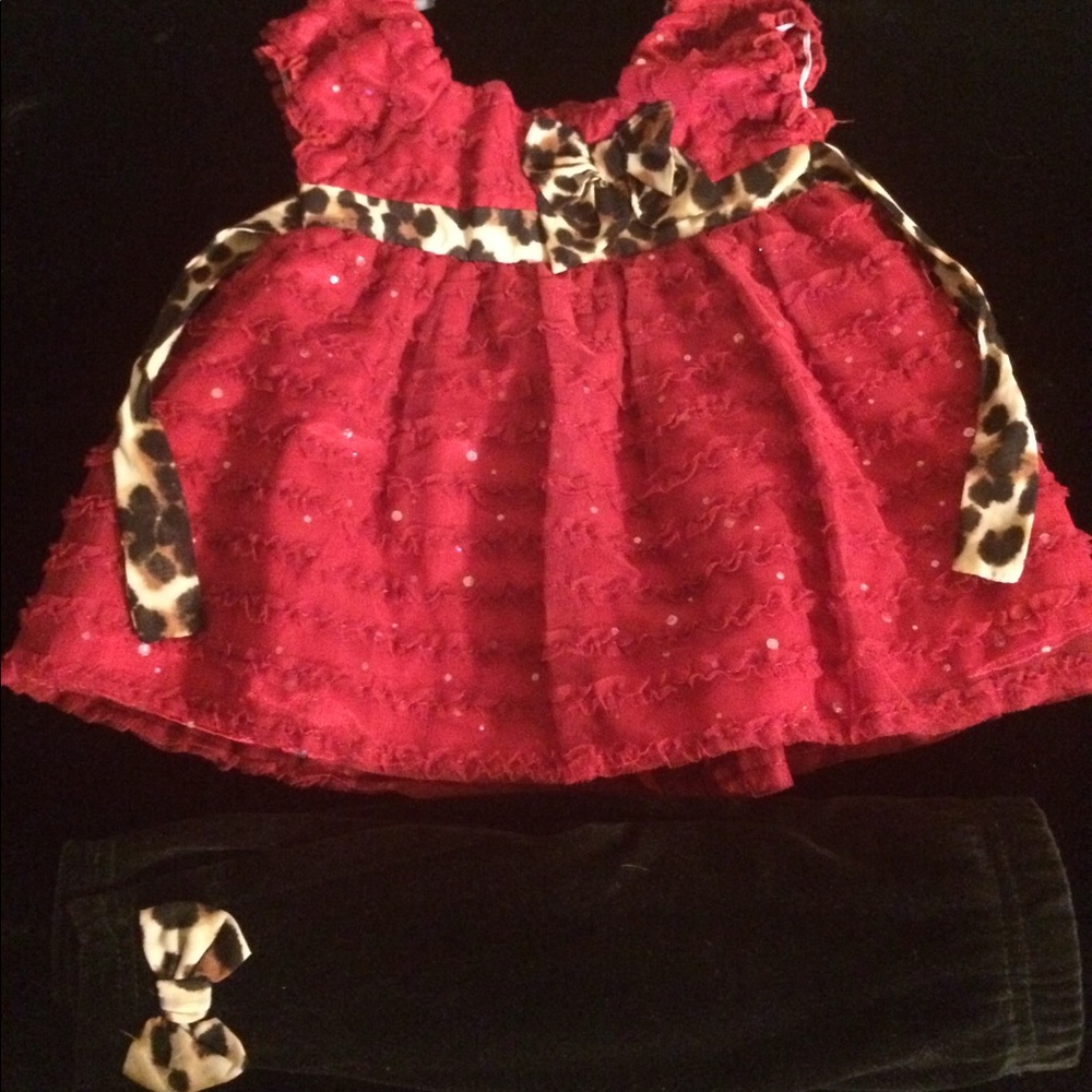 Red lace and leopard dress pants set