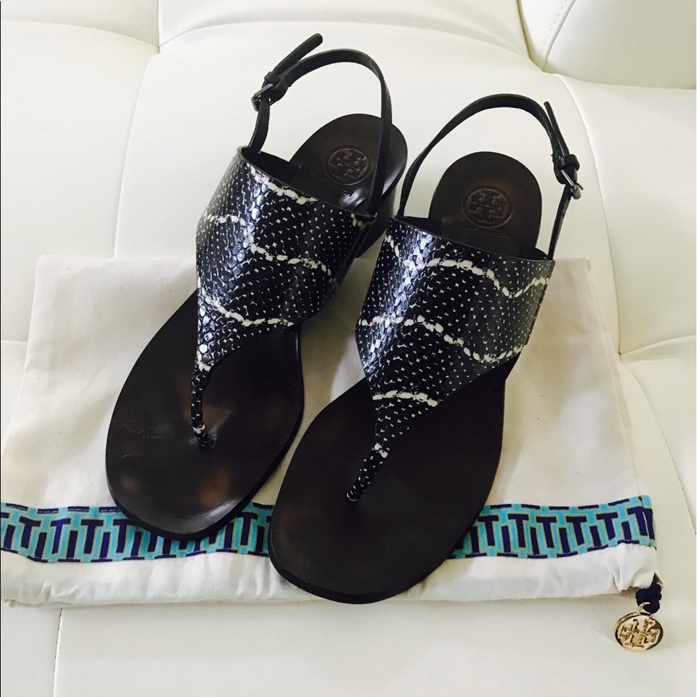 Tory Burch MAYA Snake Embossed Low Heel Sandal