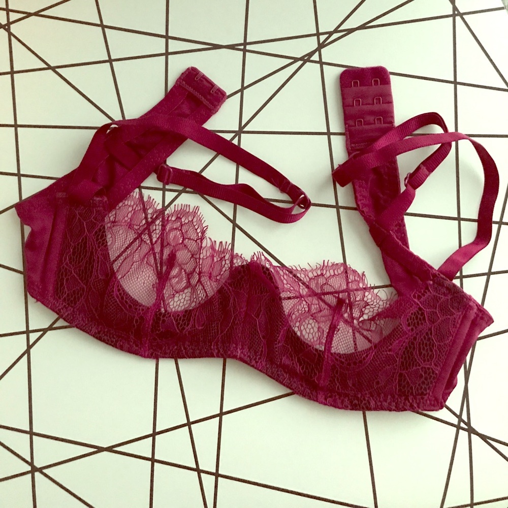 Maroon lace balconette bra