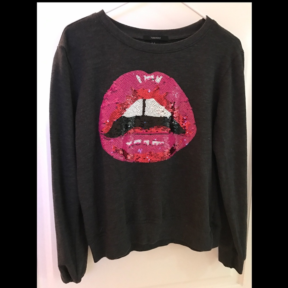 Charcoal "Lips" Crew Neck Sweatshirt