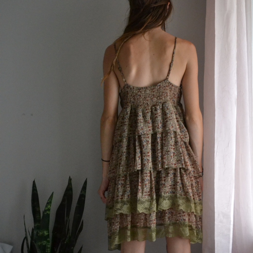 SOLD! Blue Bird Tiered Floral Dress with Plunge - Picture 3 of 3