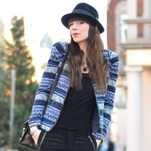 Zara Blue Aztec Boucle Blazer, New