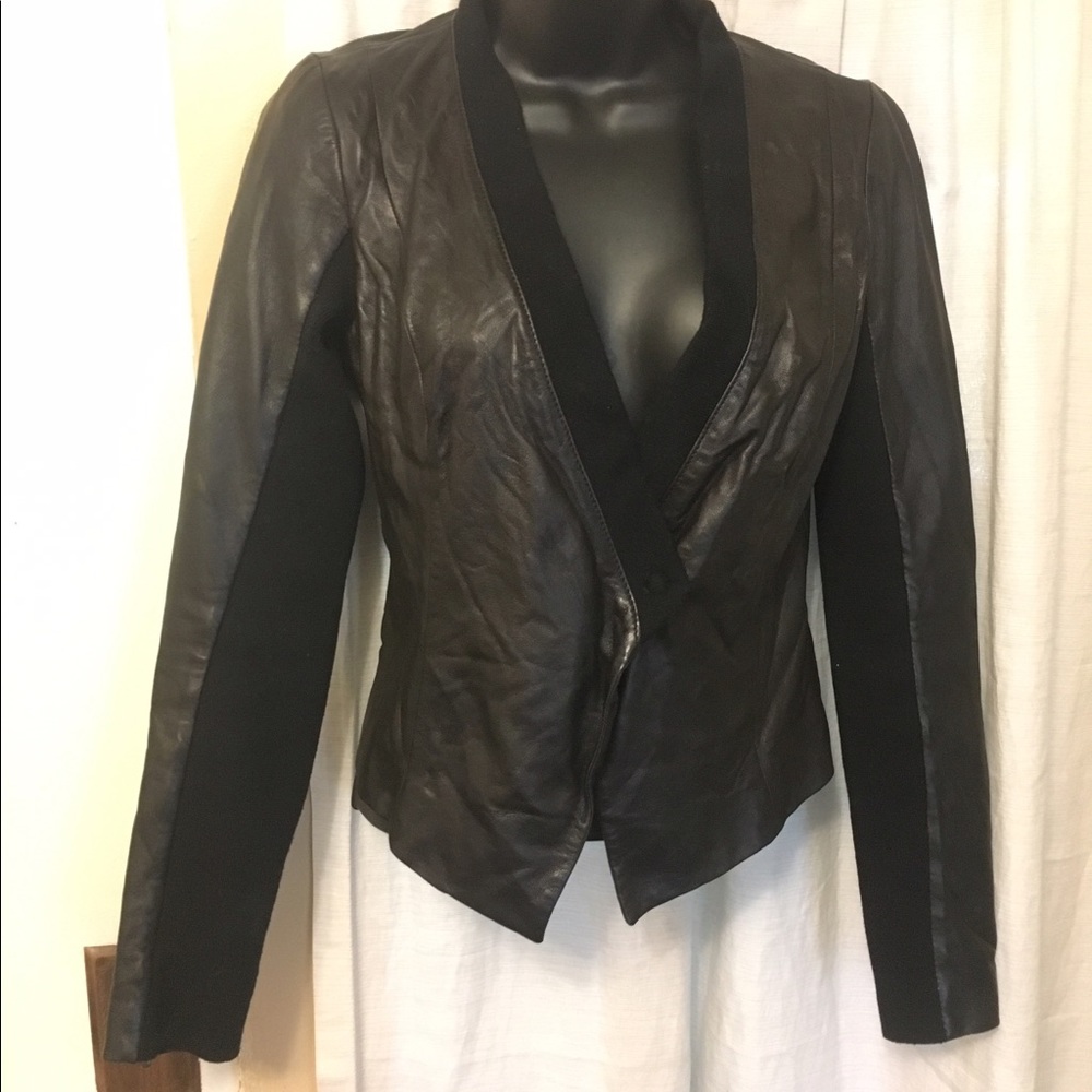 Trouve Soft leather jacket with cloth details
