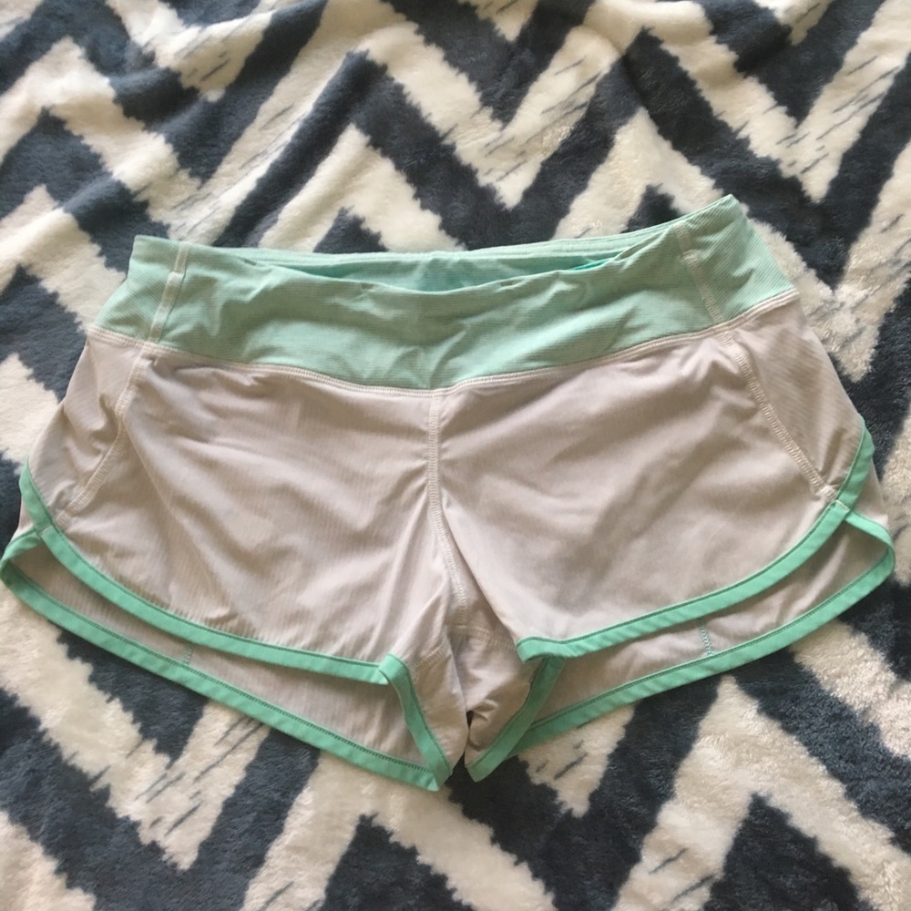 Lululemon Athletica White and Mint Speed Short 6