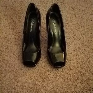 Black Patent leather peep toe heels