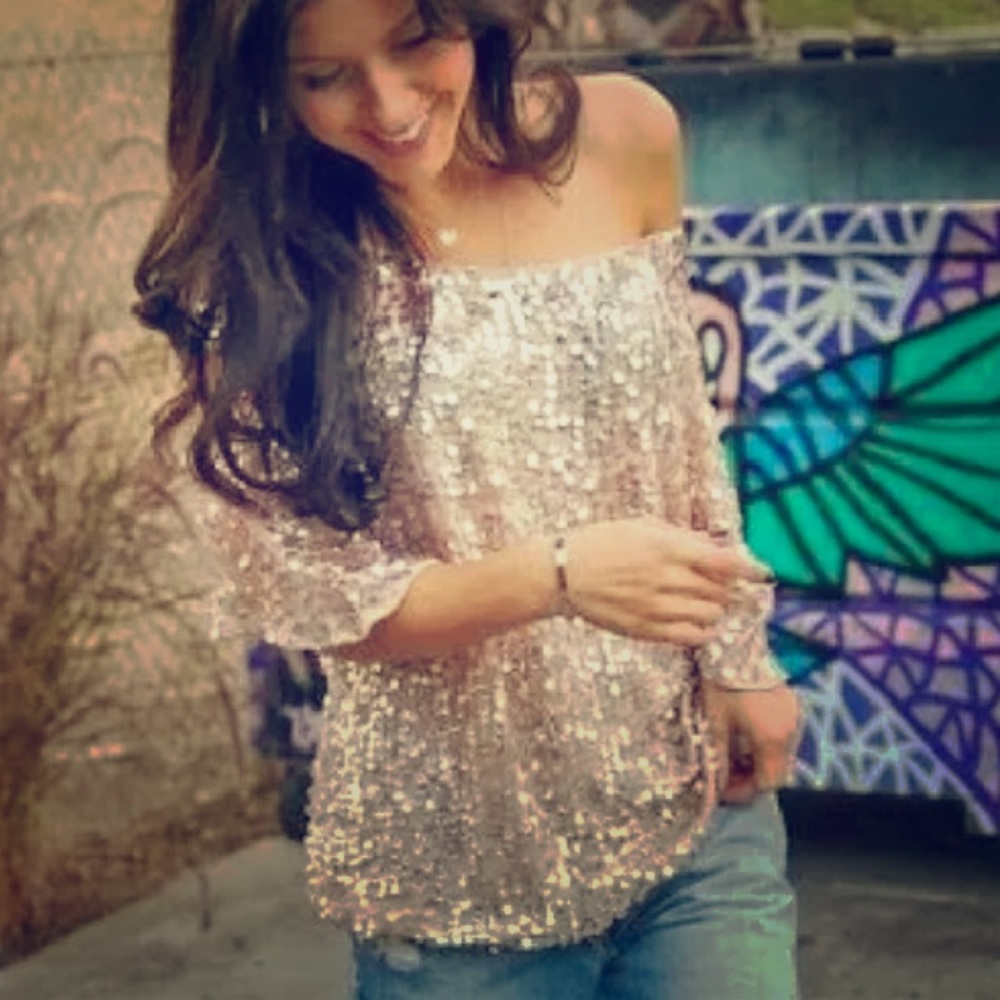 Arrived! Rose gold sequin off shoulder top - Picture 7 of 7