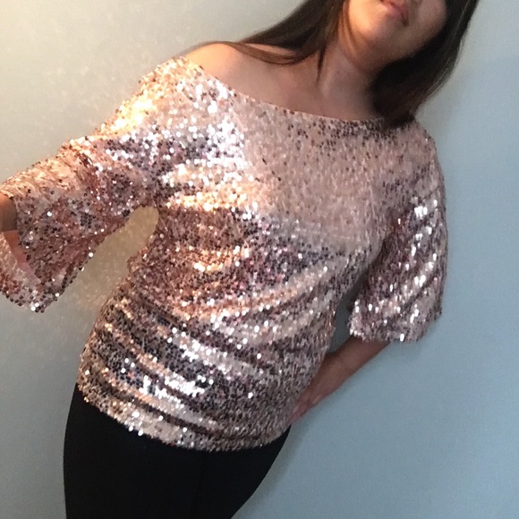 Arrived! Rose gold sequin off shoulder top - Picture 2 of 7