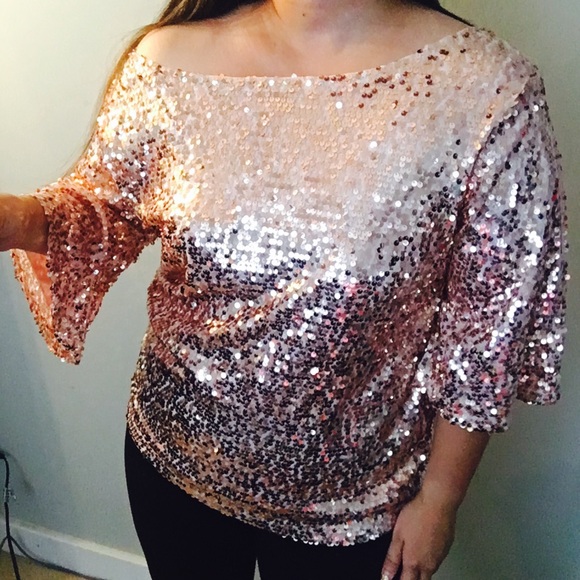 Arrived! Rose gold sequin off shoulder top - Picture 3 of 7
