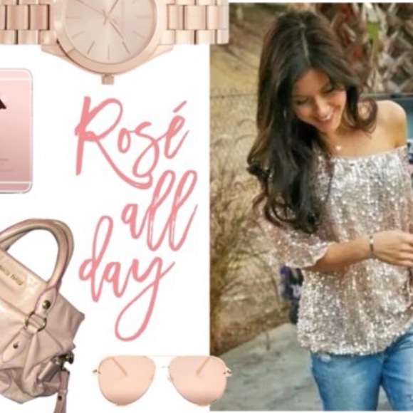 Arrived! Rose gold sequin off shoulder top - Picture 5 of 7