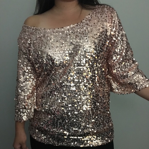 Arrived! Rose gold sequin off shoulder top - Picture 6 of 7