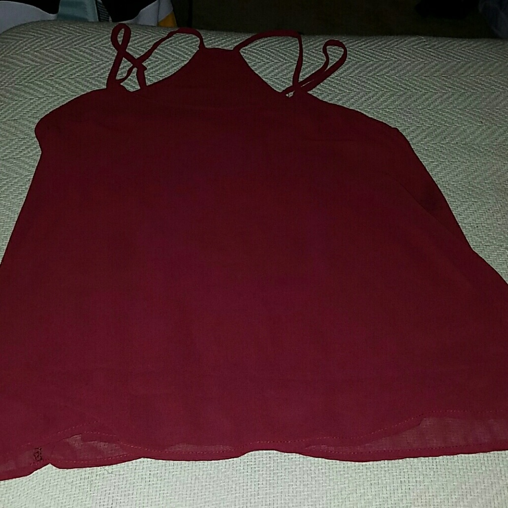 Red/maroon top with multiple straps
