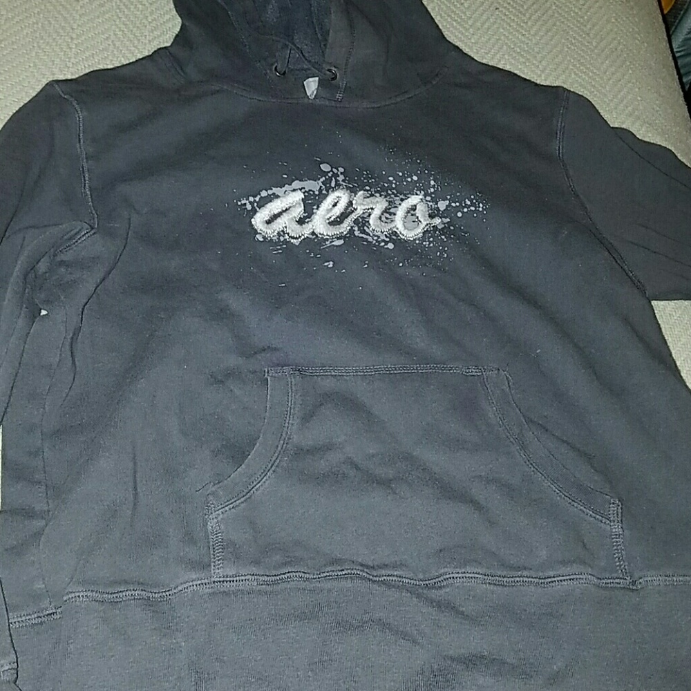 Gray areo hoodie with  embroidered logo. Medium