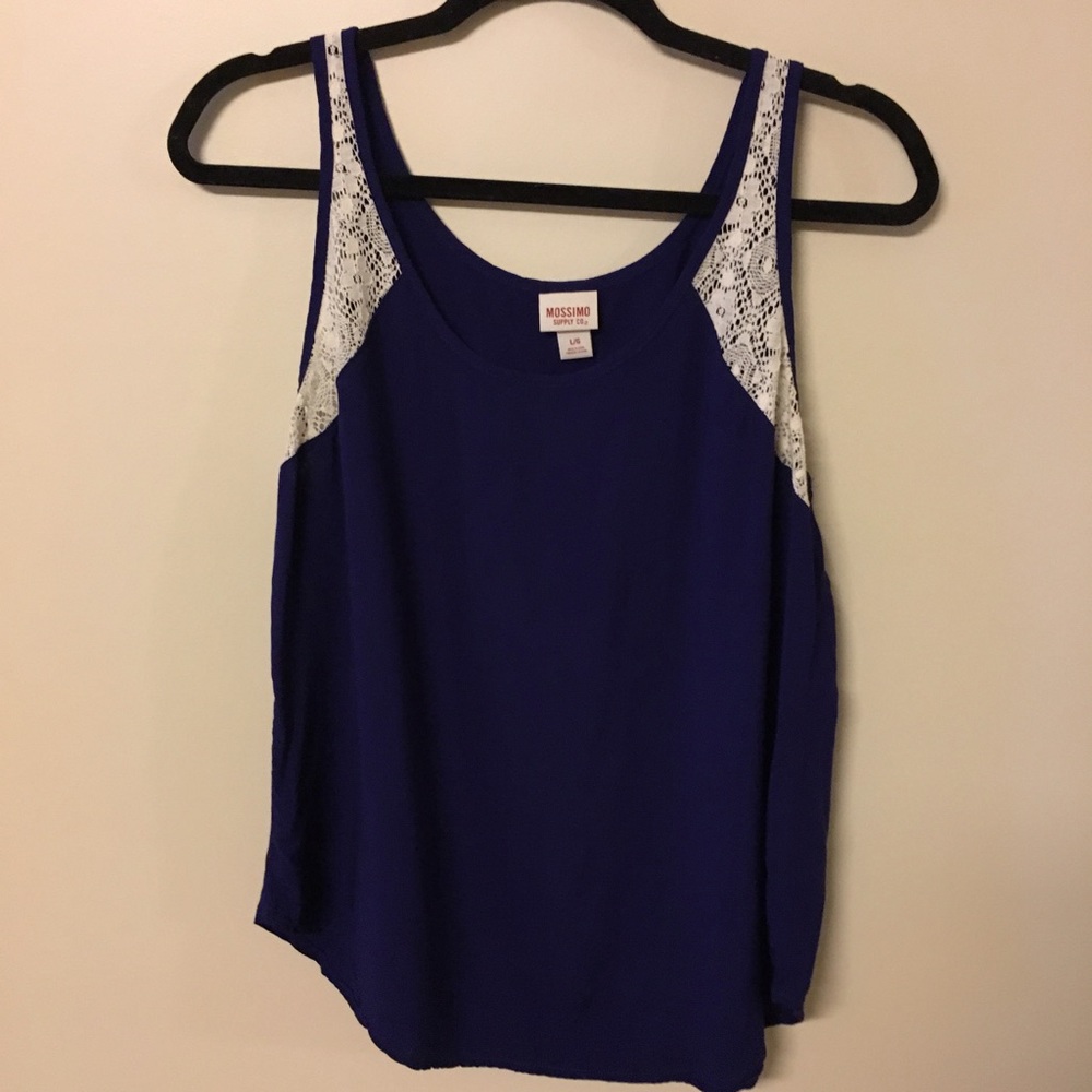 Navy Blue Tank w/ White Lace Detail