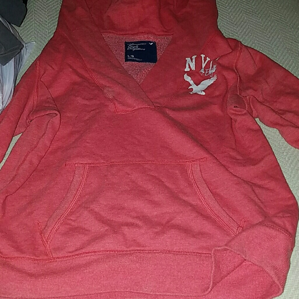 American Eagle NYC coral vneck hoodie. Medium