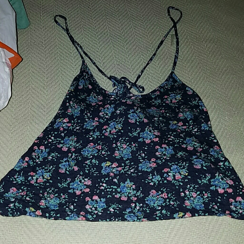 Forver21 navy floral tank top with tie up back