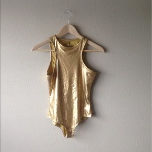 High Neck Shiny Gold Bodysuit