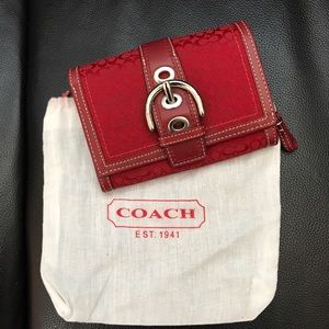 Coach Red Signature Leather Wallet EUC