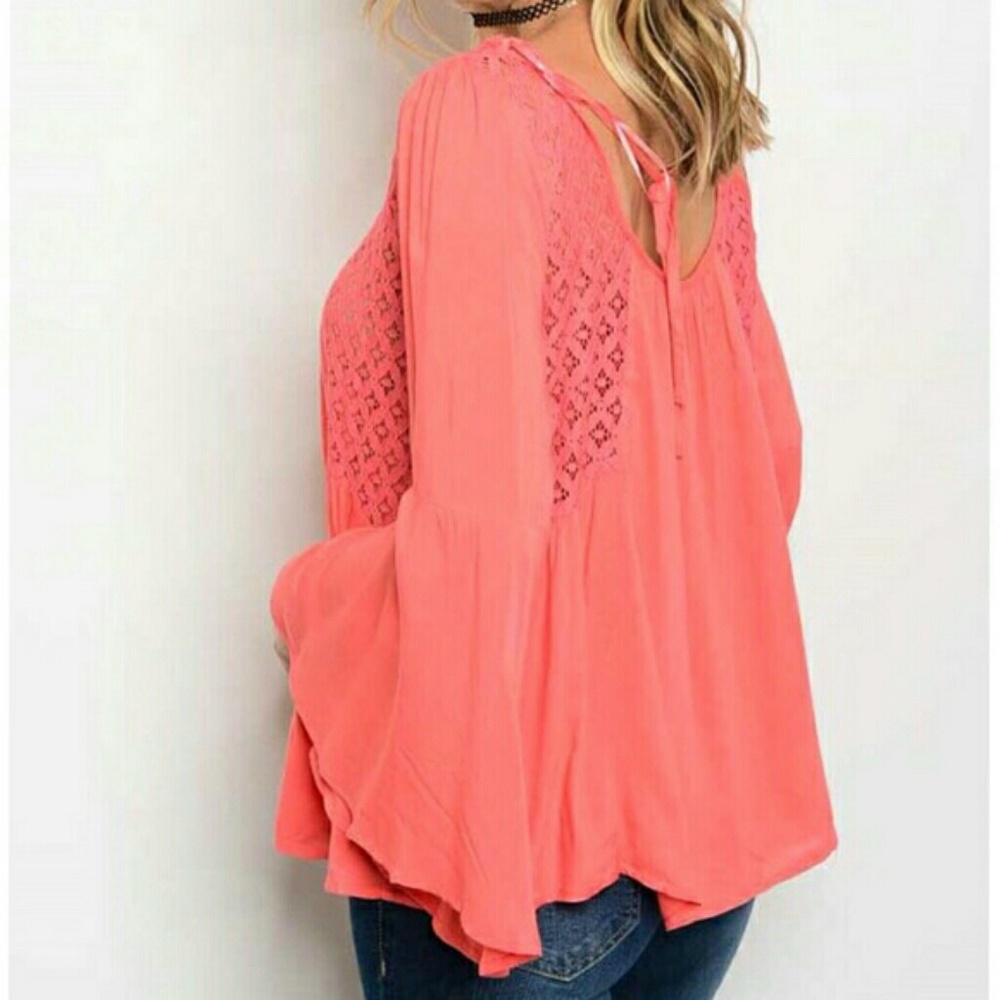 🦄🥂 ^Angela^ Coral Bell Sleeve Crocheted Top - Picture 3 of 3