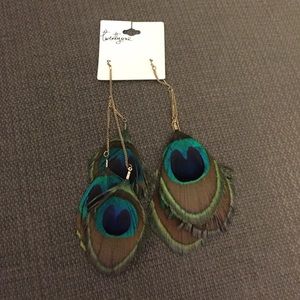 Forever 21 Peacock Feather Drop Earrings