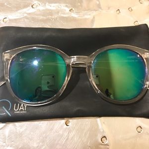Quay Blue Lense Clear Frame Sunglasses