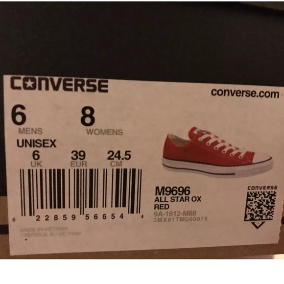 Converse All Star Ox Red Sneakers Sz 8 Women's - Picture 5 of 5