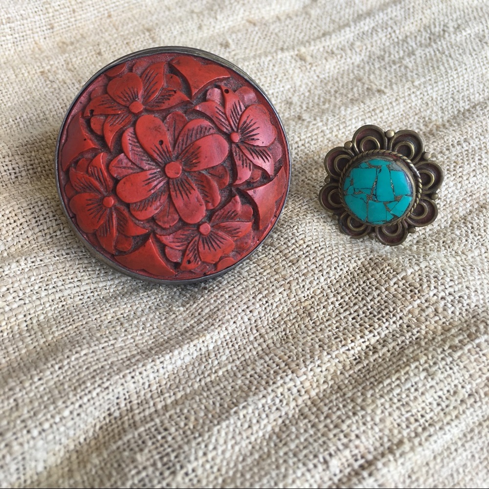 🌸SOLD🌸 Oriental rings ❤️ Red coral & Turquiose💙