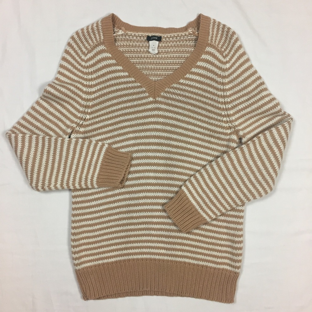 J. Crew tan white cotton striped sweater medium