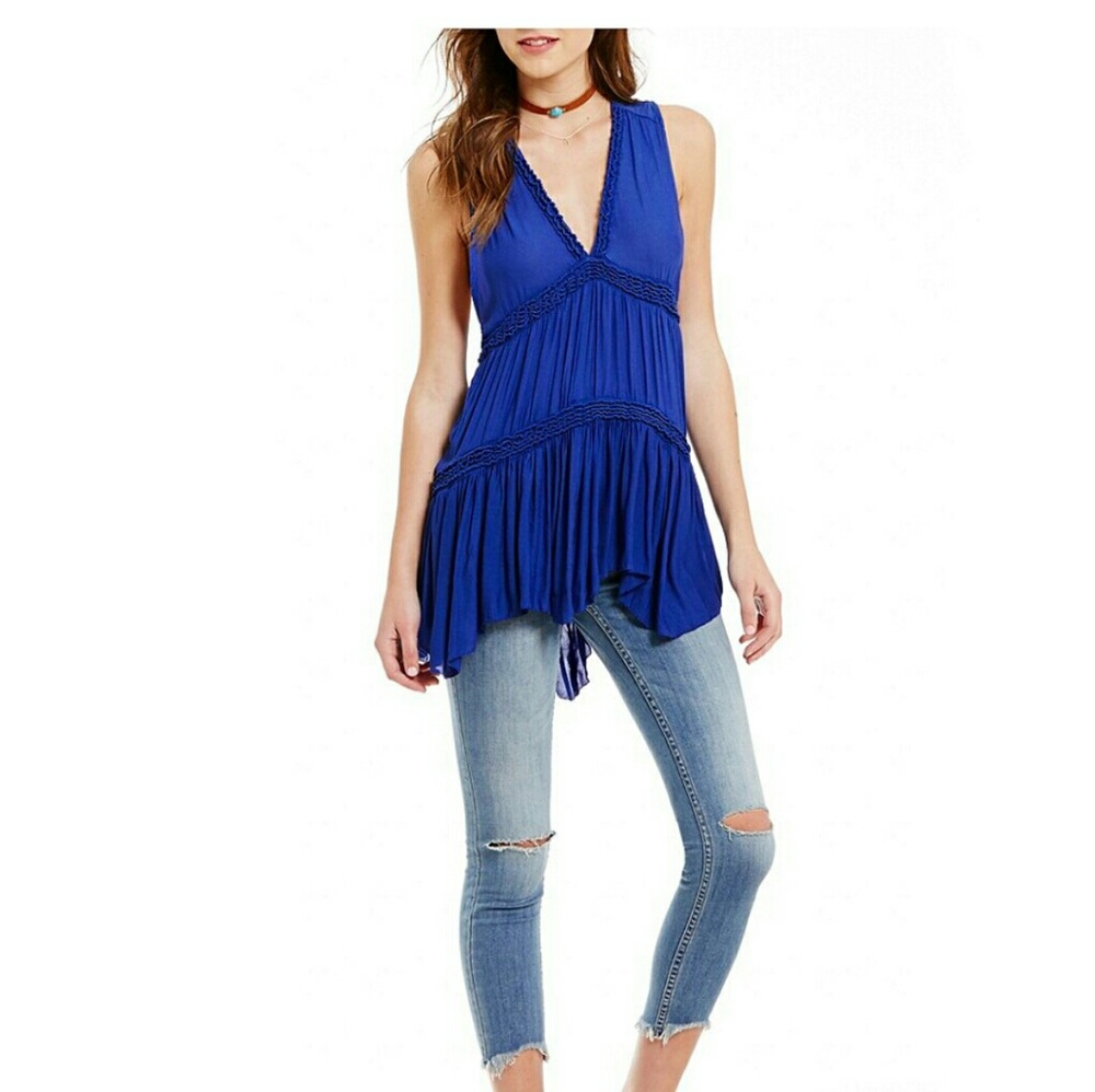 Free People Blue Sleeveless Tunic