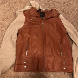 Hooded faux leather jacket