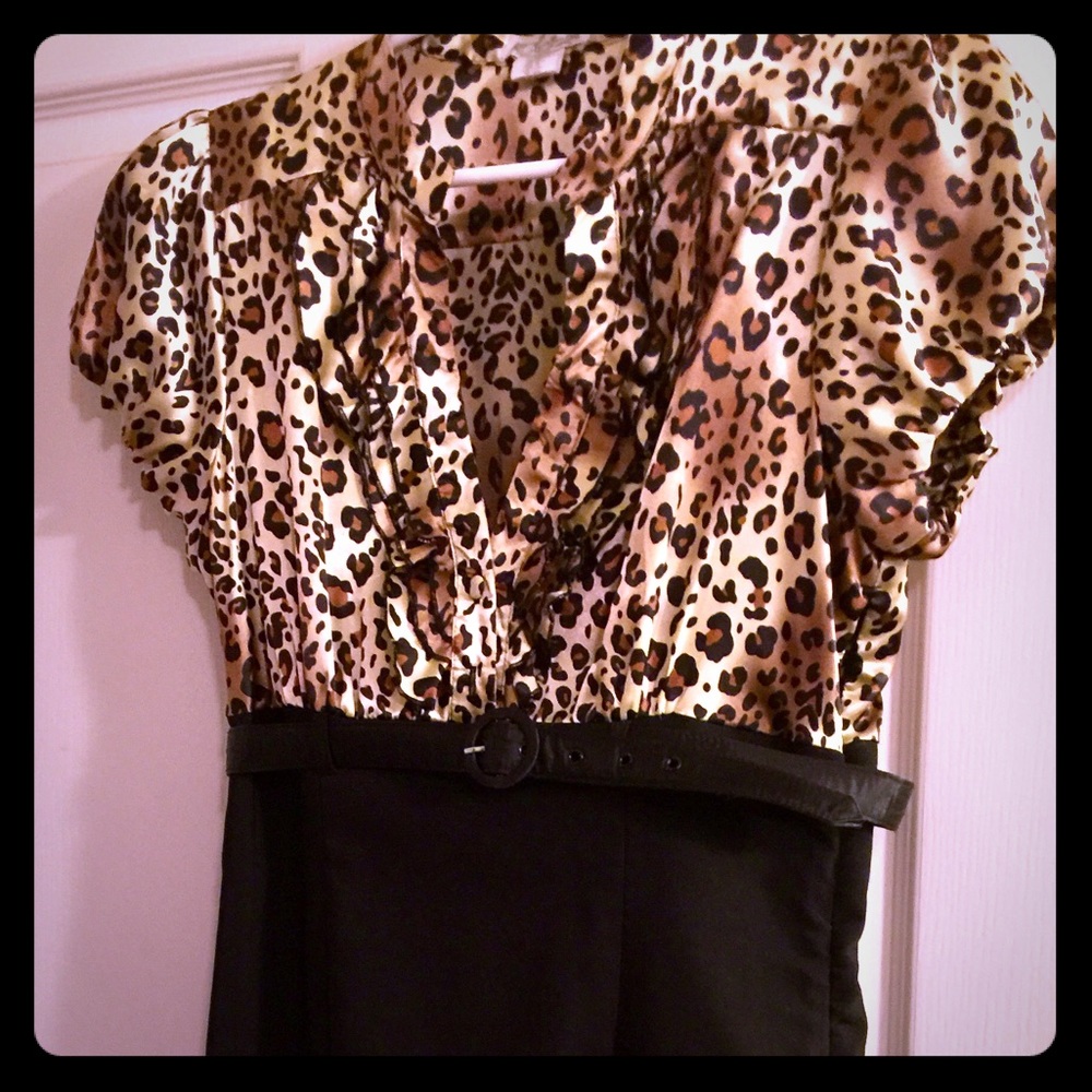 Leonard print black dress with belt