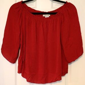 Ambiance apparel off the shoulder red/orange top