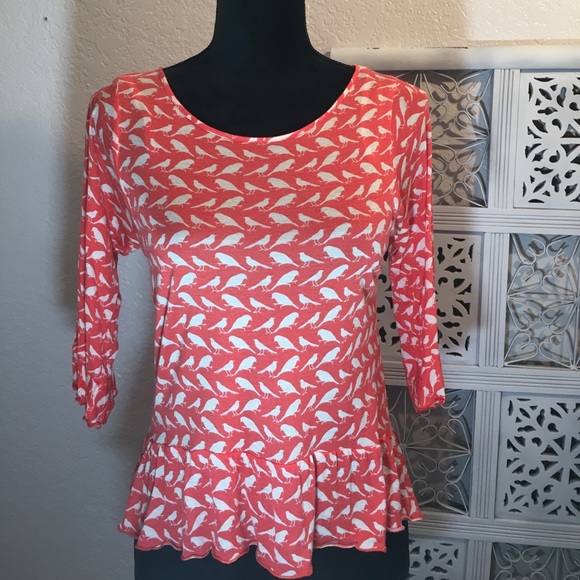 Anthropologie Coral & White Top Brand-Weston Wear - Picture 1 of 6