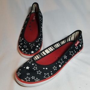 Keds ballet-stlye flats, black with stars- 8.5