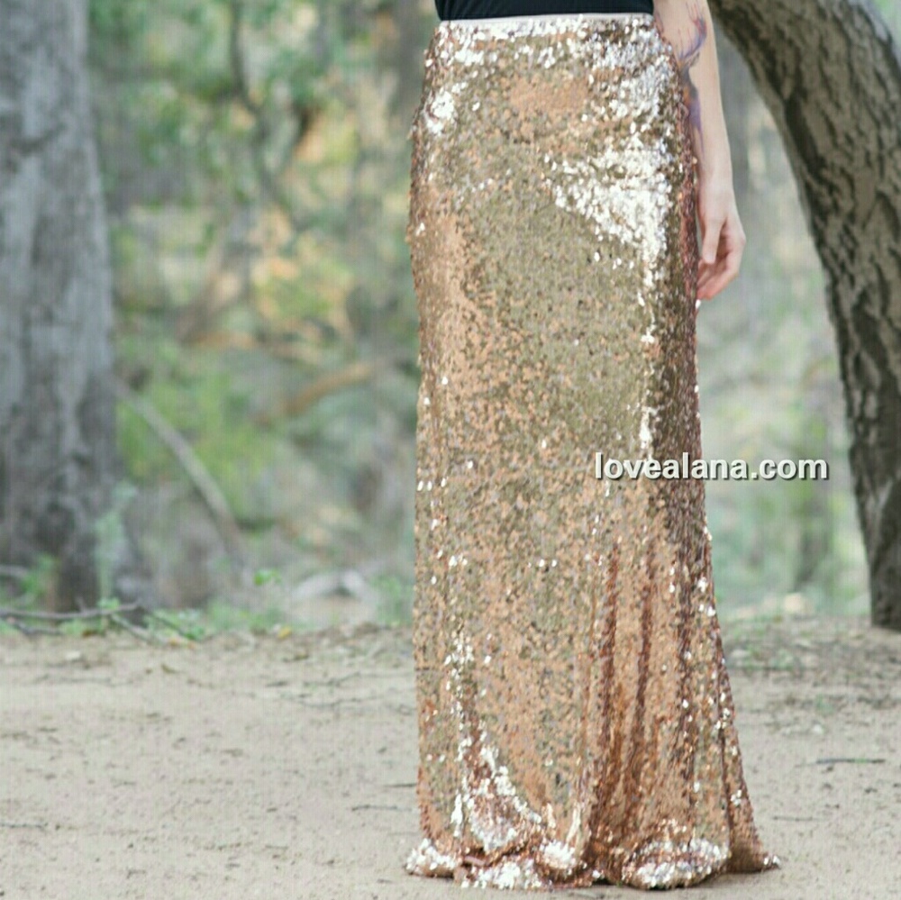 Peach Sequin Maxi Skirt