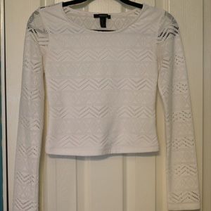 Forever 21 long sleeve white pattern cutout shirt