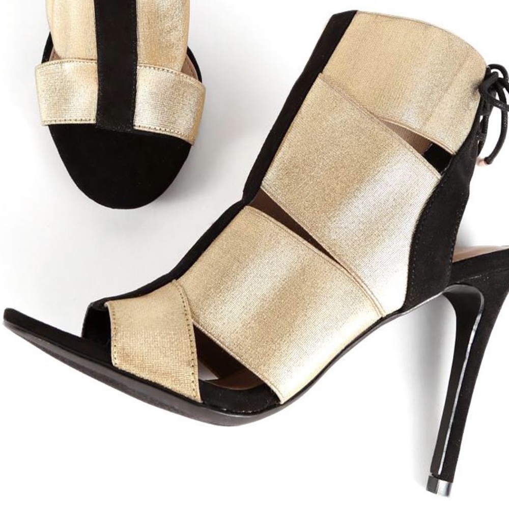 Women gold and black heel sandals