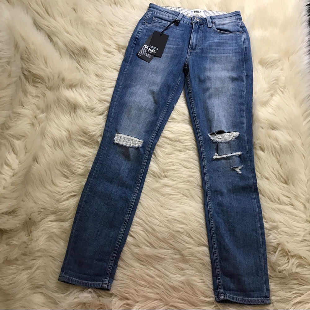 PAIGE carter slim high rise destroyed skinny jeans - Picture 2 of 6